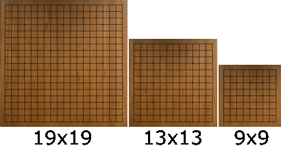 19x19, 13x13 och 9x9 bräden